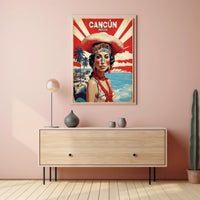 Vibrant Cultural Woman Cancún Vintage Travel Poster PosterGoat