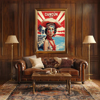 Vibrant Cultural Woman Cancún Vintage Travel Poster PosterGoat