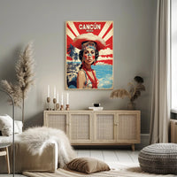Vibrant Cultural Woman Cancún Vintage Travel Poster PosterGoat