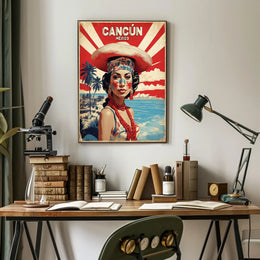 Vibrant Cultural Woman Cancún Vintage Travel Poster PosterGoat