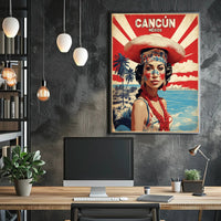 Vibrant Cultural Woman Cancún Vintage Travel Poster PosterGoat
