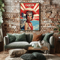 Vibrant Cultural Woman Cancún Vintage Travel Poster PosterGoat