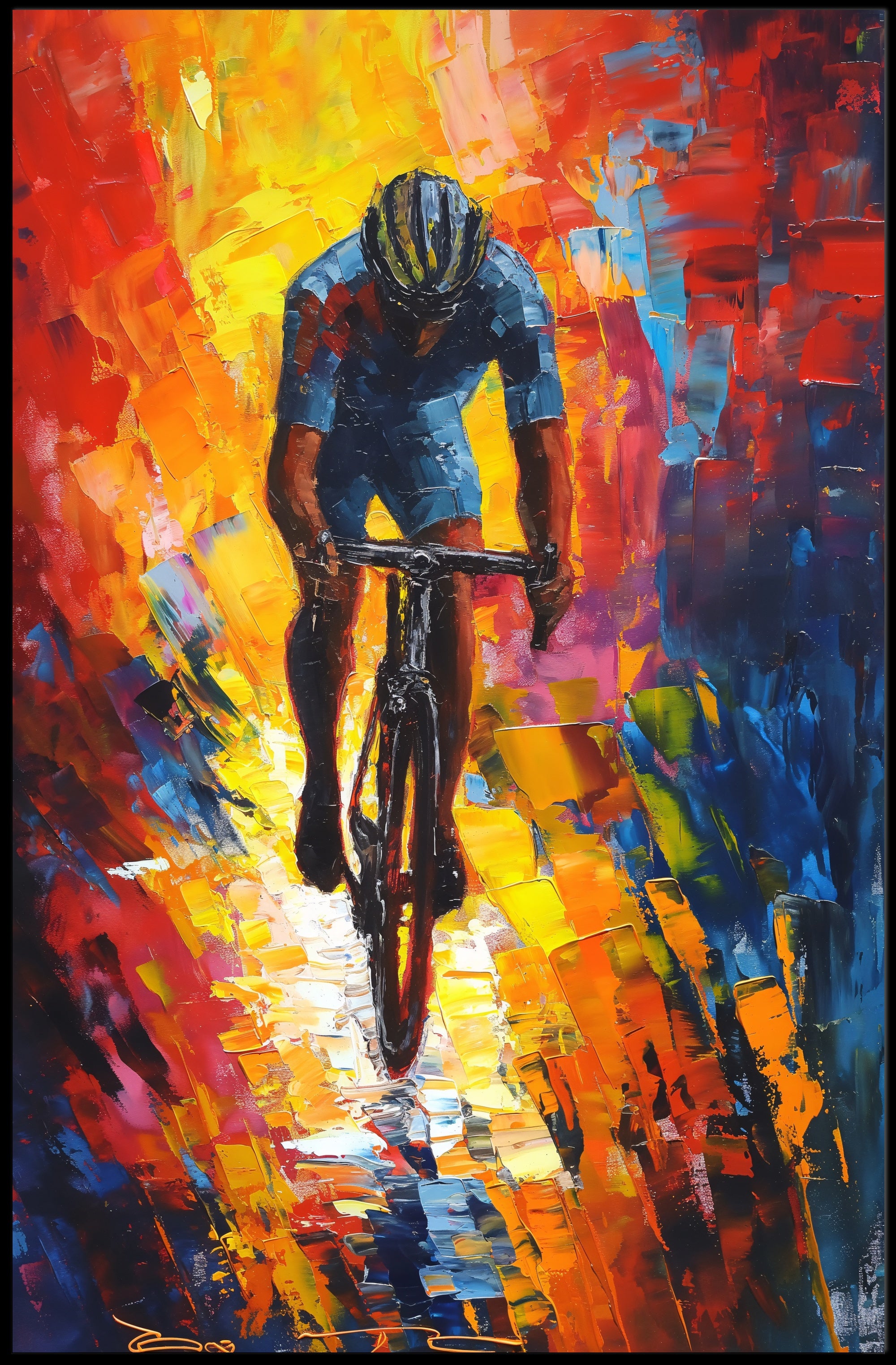 Vibrant Cyclist in Motion Sports Poster PosterGoat