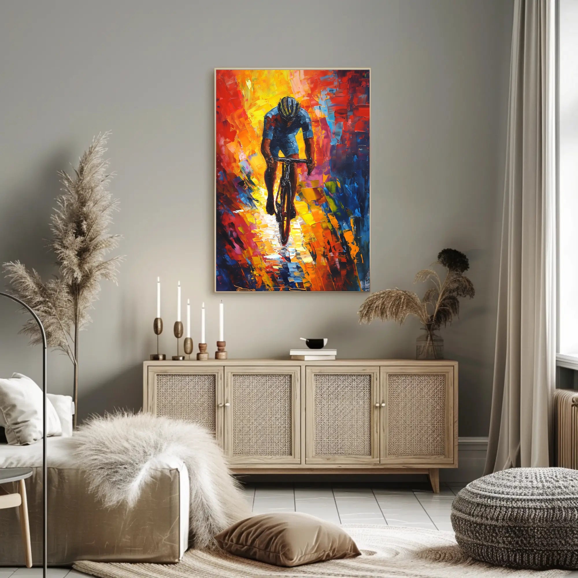 Vibrant Cyclist in Motion Sports Poster PosterGoat
