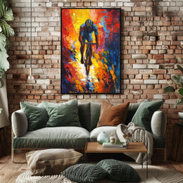 Vibrant Cyclist in Motion Sports Poster PosterGoat