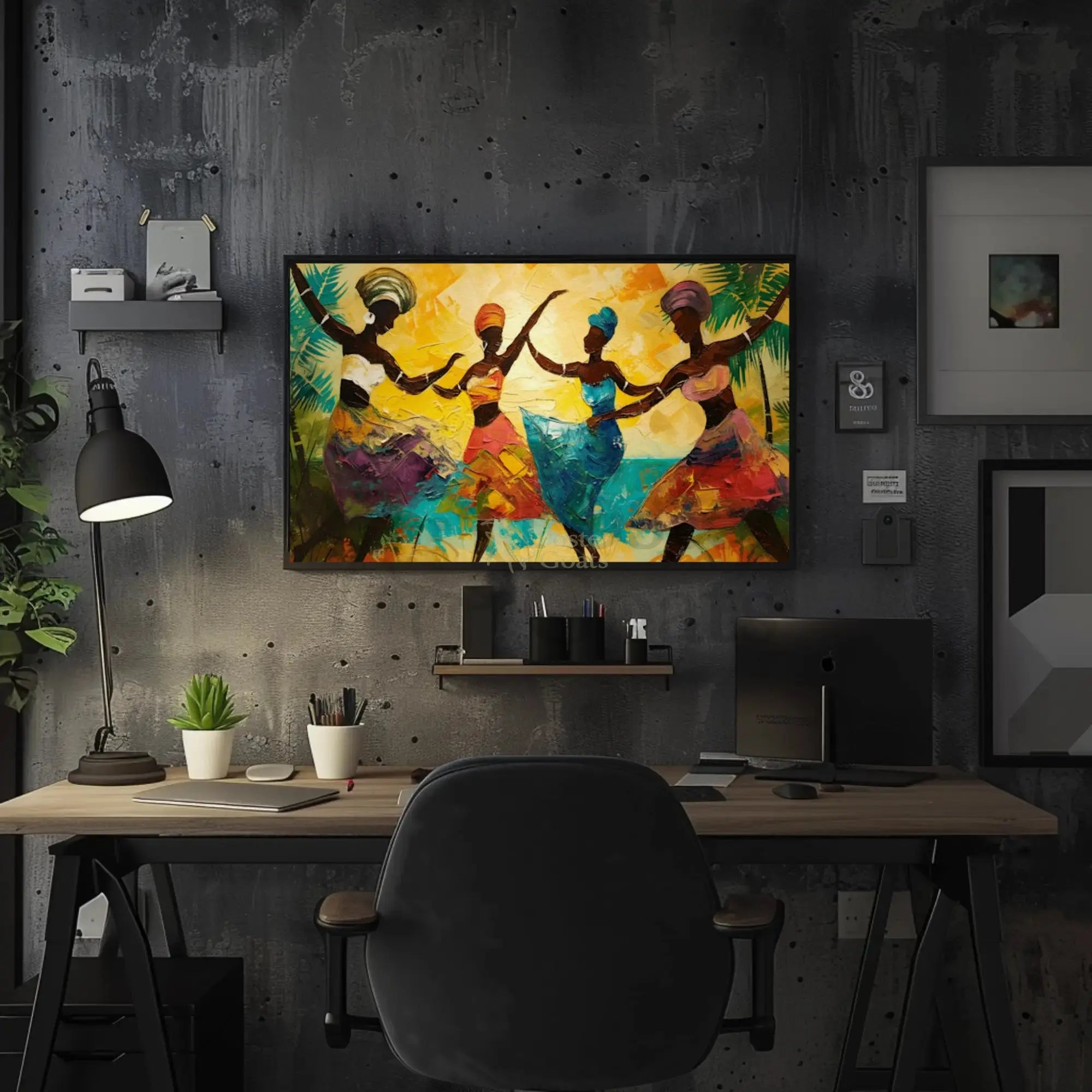 Vibrant Dance Celebration on Tropical Beach Heritage Poster PosterGoat