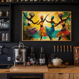 Vibrant Dance Celebration on Tropical Beach Heritage Poster PosterGoat
