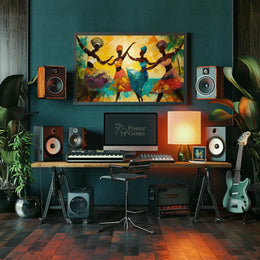 Vibrant Dance Celebration on Tropical Beach Heritage Poster PosterGoat