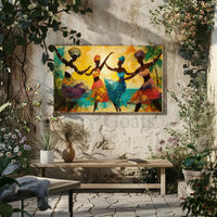 Vibrant Dance Celebration on Tropical Beach Heritage Poster PosterGoat