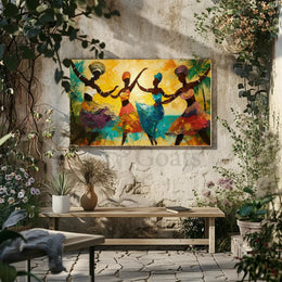 Vibrant Dance Celebration on Tropical Beach Heritage Poster PosterGoat