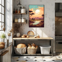 Vibrant Elephants in African Savanna Travel Poster PosterGoat