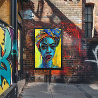 Vibrant Empowering Woman Portrait in Abstract Artistic Poster PosterGoat