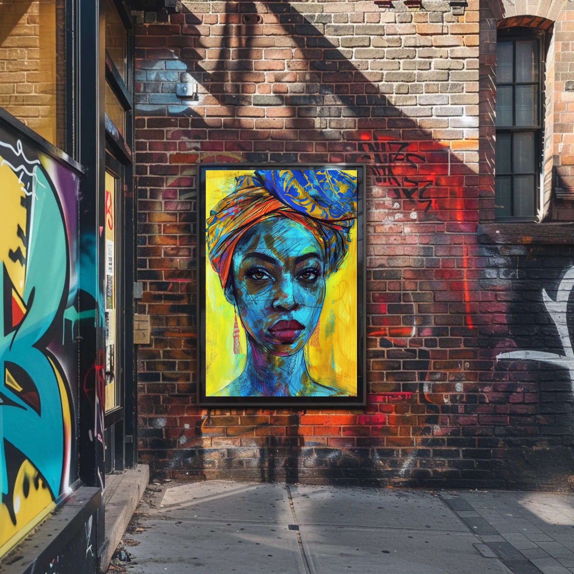 Vibrant Empowering Woman Portrait in Abstract Artistic Poster PosterGoat