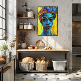 Vibrant Empowering Woman Portrait in Abstract Artistic Poster PosterGoat