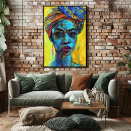 Vibrant Empowering Woman Portrait in Abstract Artistic Poster PosterGoat