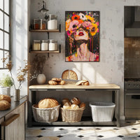 Vibrant Floral Portrait in Abstract Artistic Poster PosterGoat