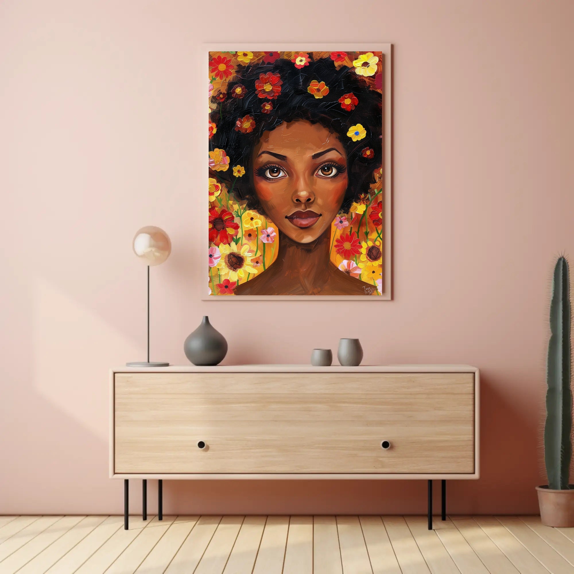 Vibrant Floral Woman in Modern Expressive Artistic Poster PosterGoat