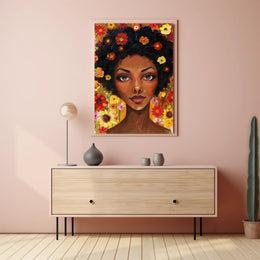 Vibrant Floral Woman in Modern Expressive Artistic Poster PosterGoat