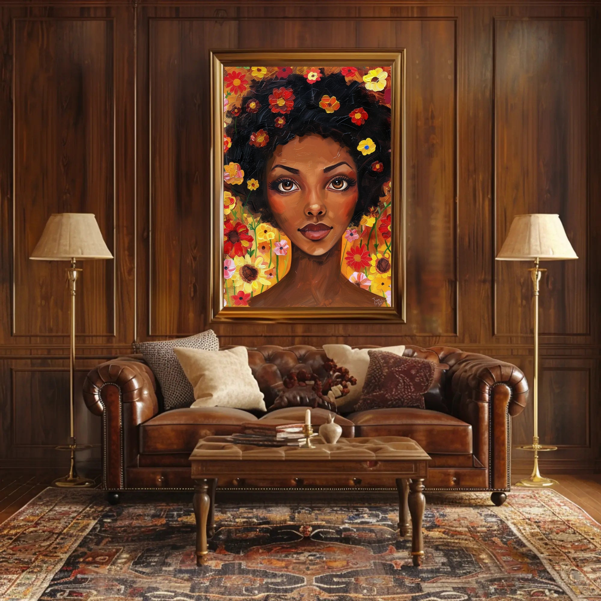 Vibrant Floral Woman in Modern Expressive Artistic Poster PosterGoat
