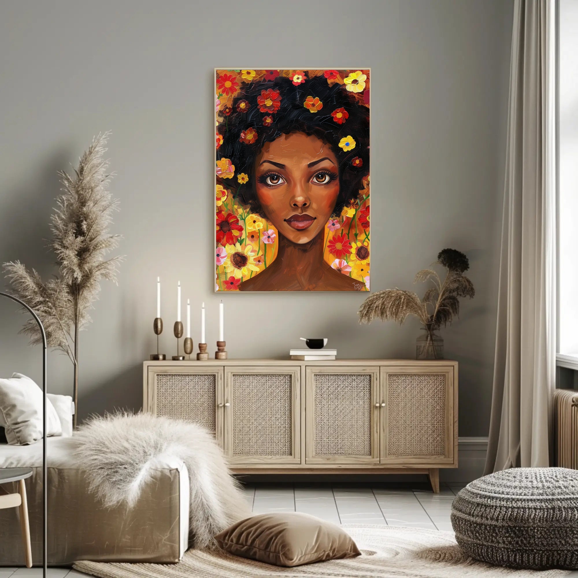 Vibrant Floral Woman in Modern Expressive Artistic Poster PosterGoat