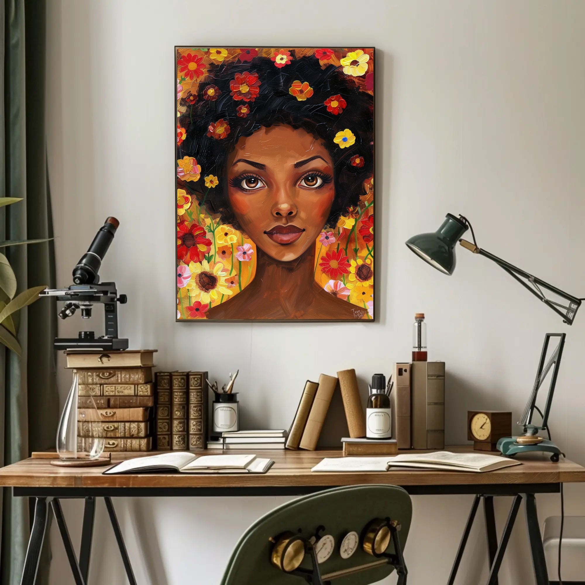 Vibrant Floral Woman in Modern Expressive Artistic Poster PosterGoat