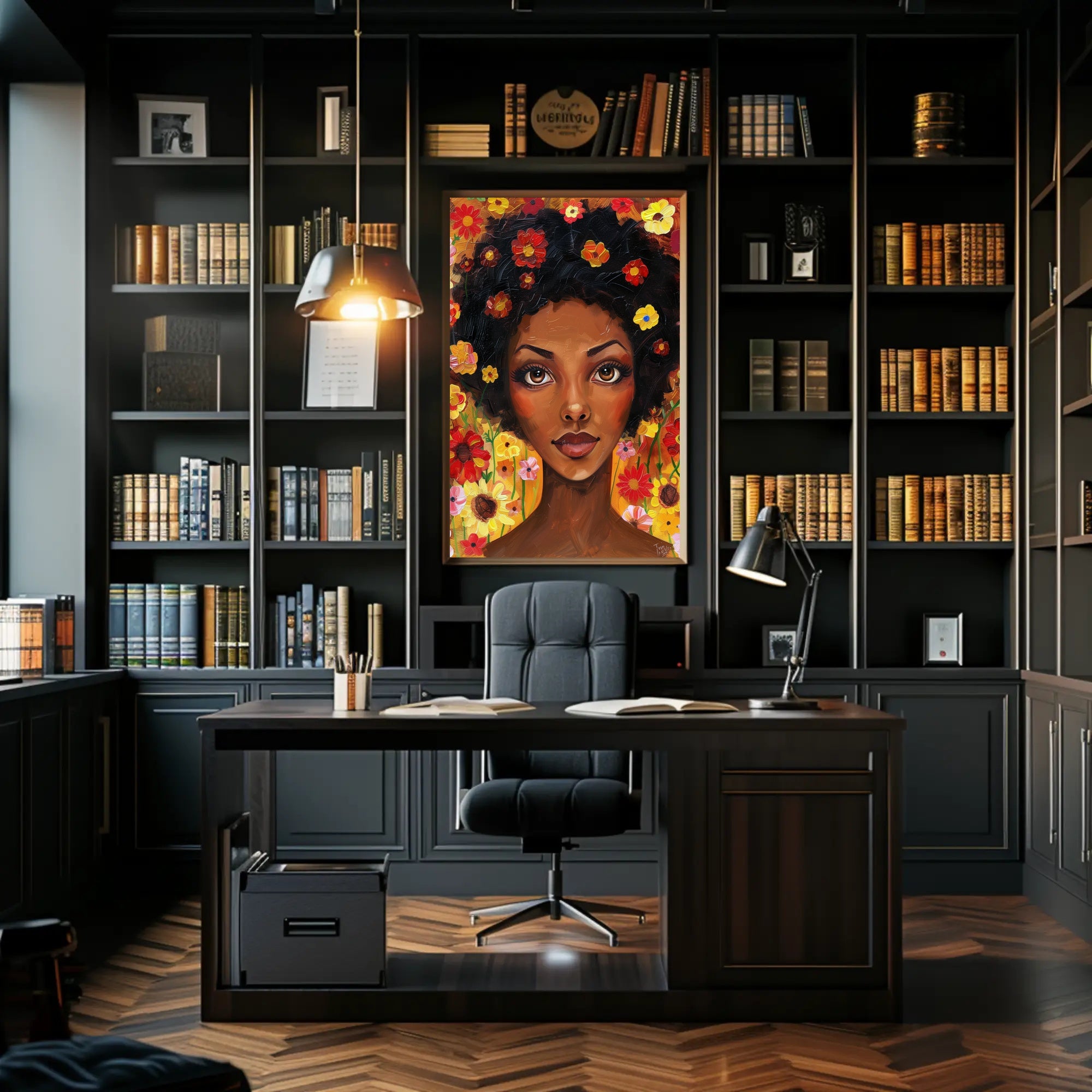 Vibrant Floral Woman in Modern Expressive Artistic Poster PosterGoat