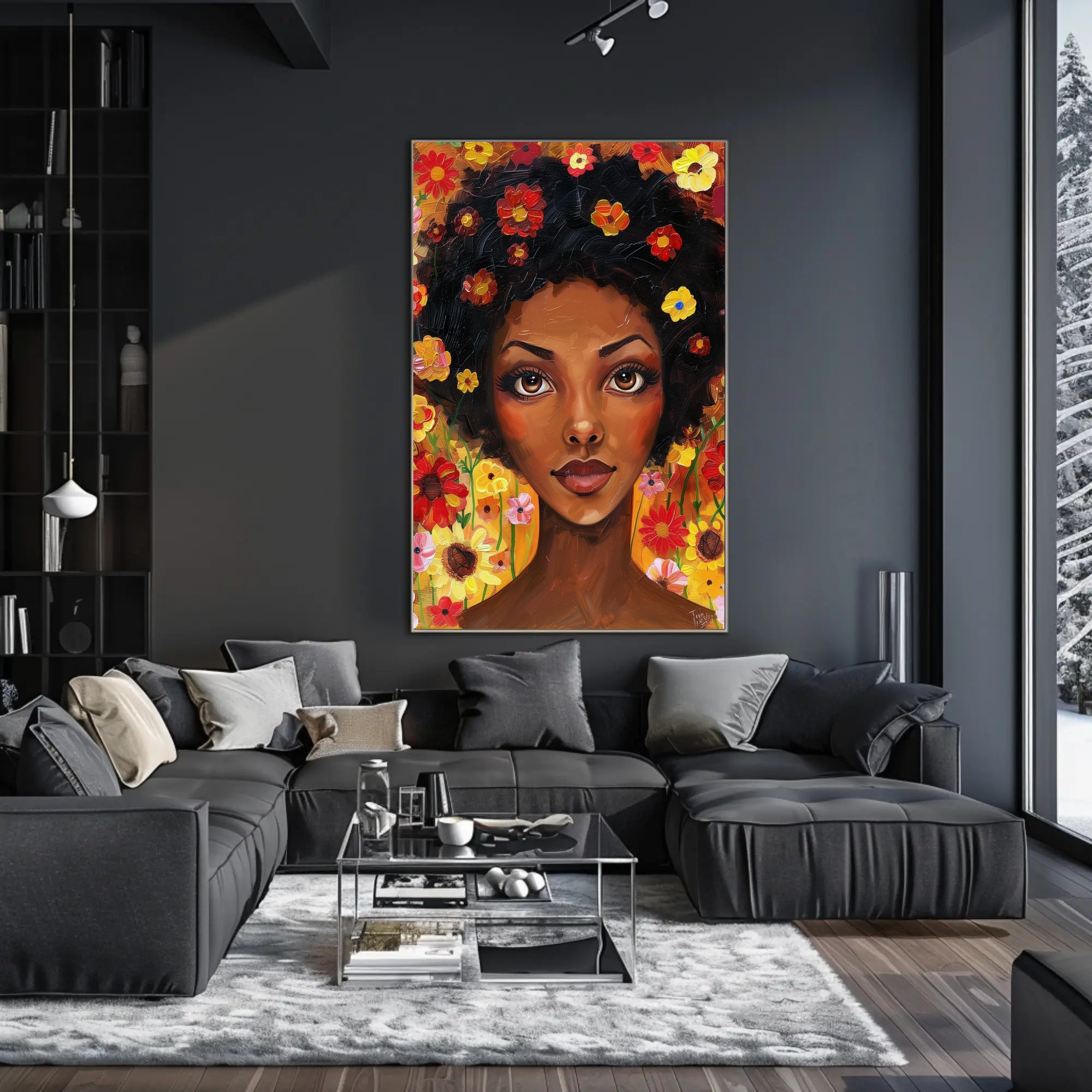 Vibrant Floral Woman in Modern Expressive Artistic Poster PosterGoat