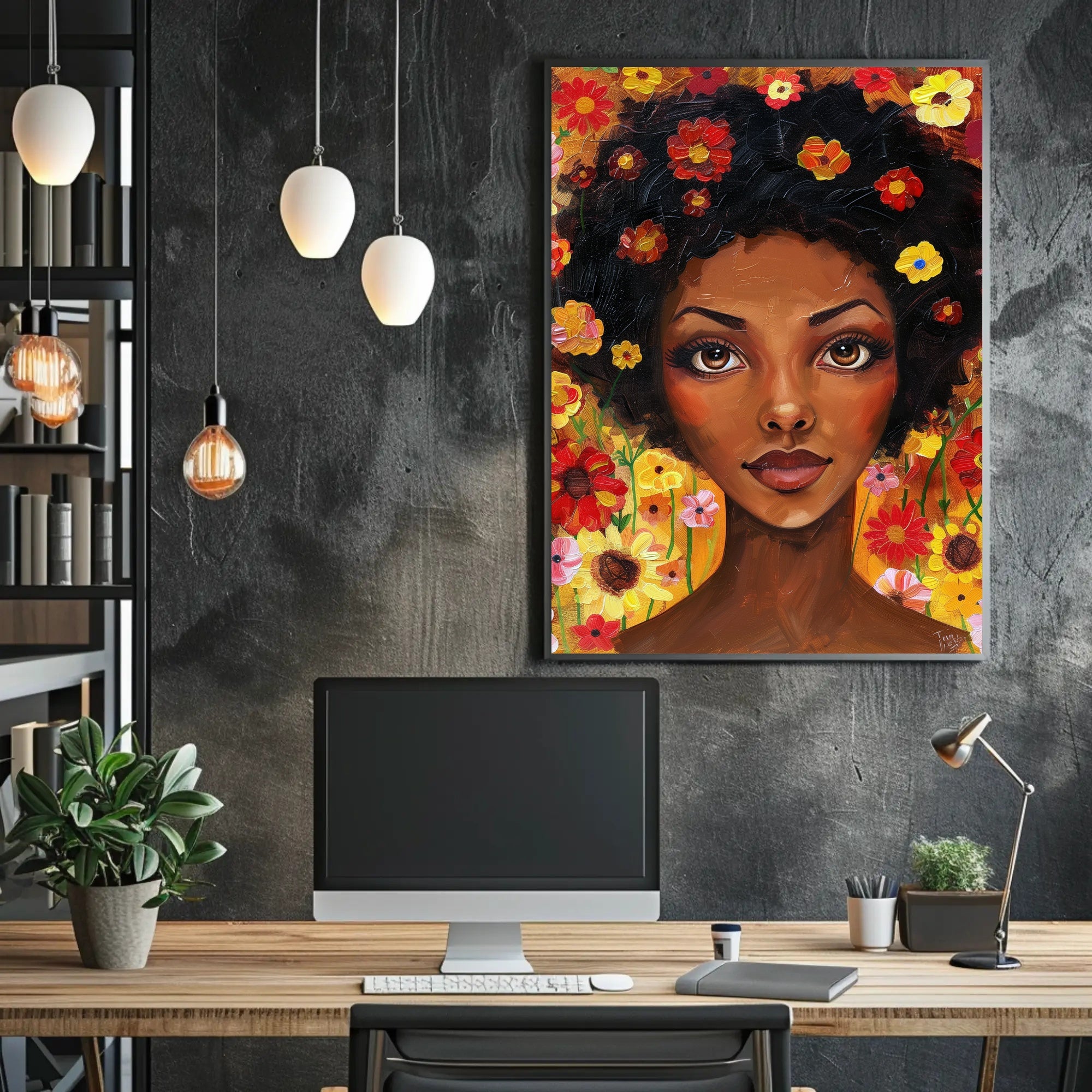 Vibrant Floral Woman in Modern Expressive Artistic Poster PosterGoat