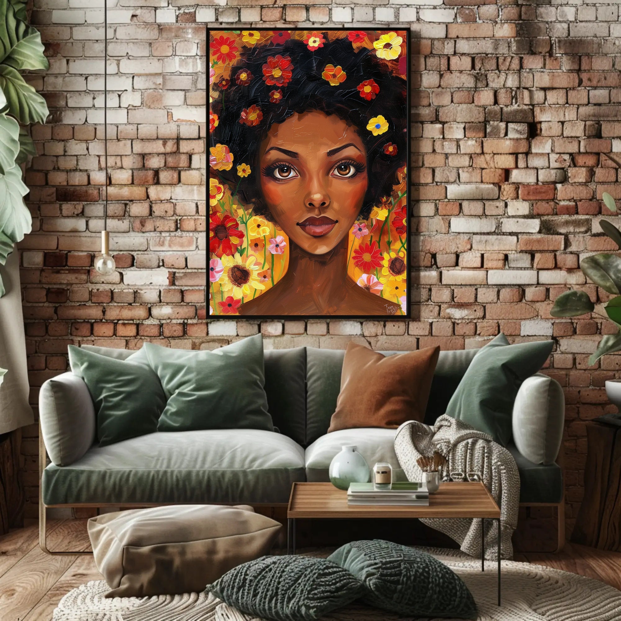 Vibrant Floral Woman in Modern Expressive Artistic Poster PosterGoat
