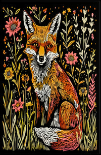 Vibrant Fox Among Wildflowers - Animal Poster PosterGoat