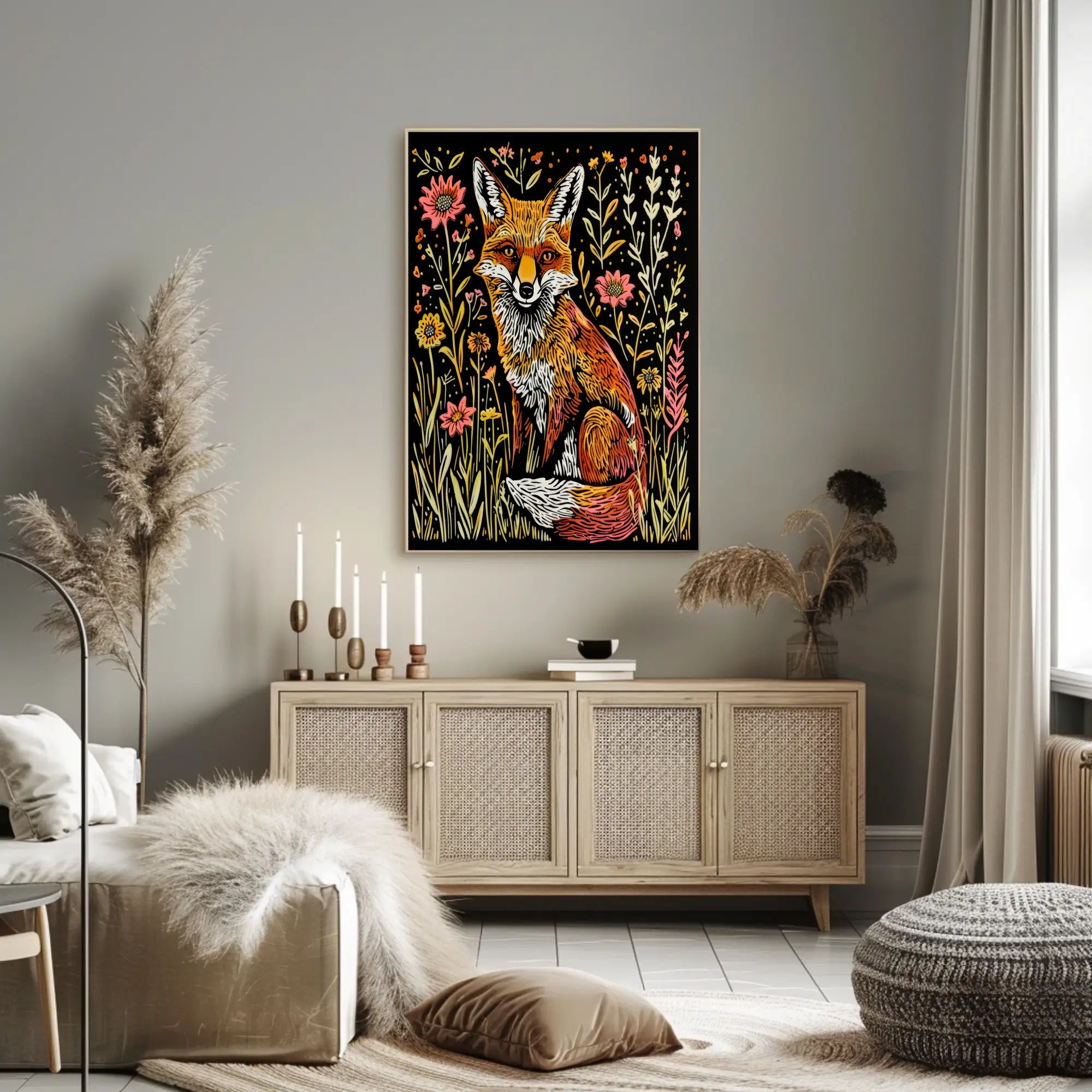 Vibrant Fox Among Wildflowers - Animal Poster PosterGoat