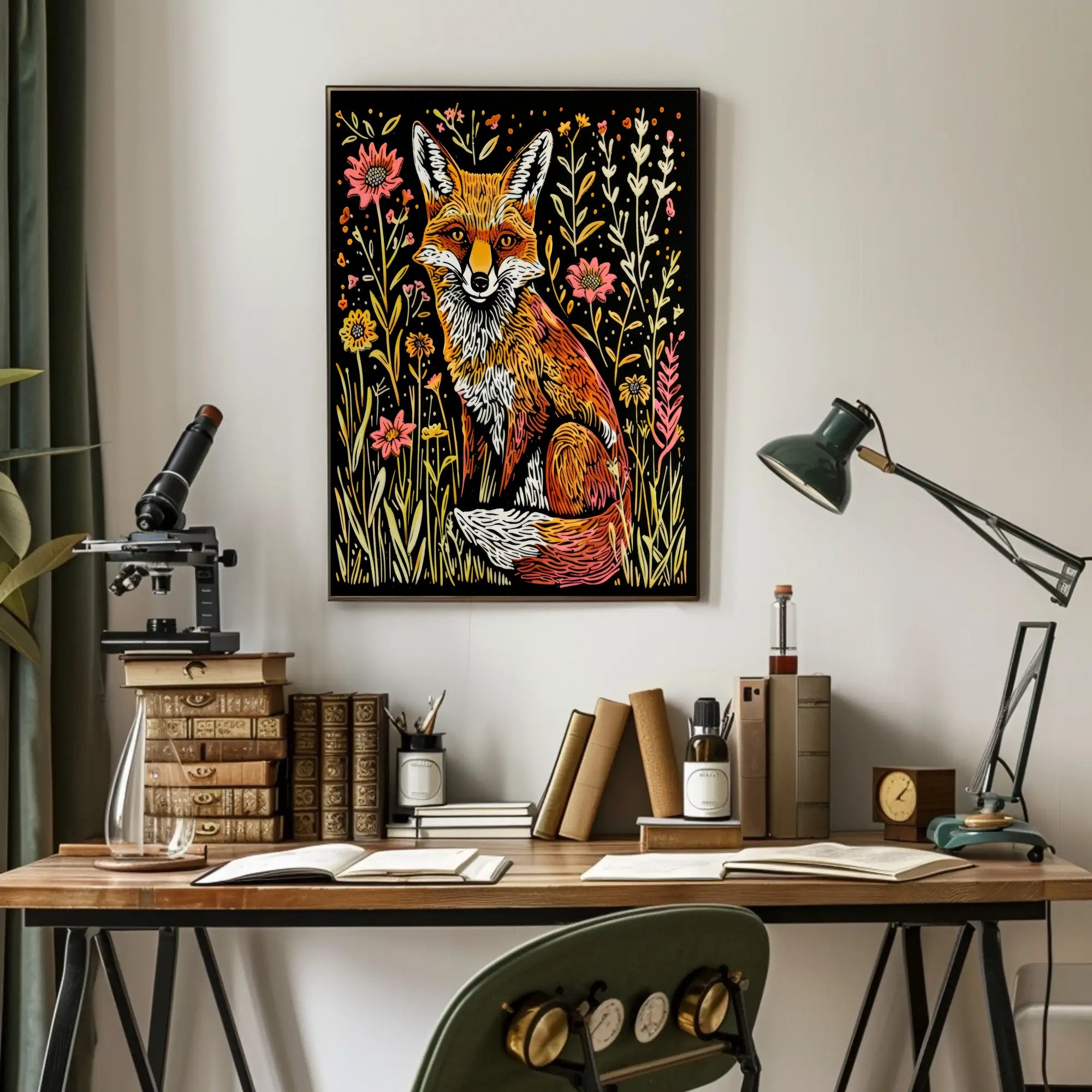 Vibrant Fox Among Wildflowers - Animal Poster PosterGoat