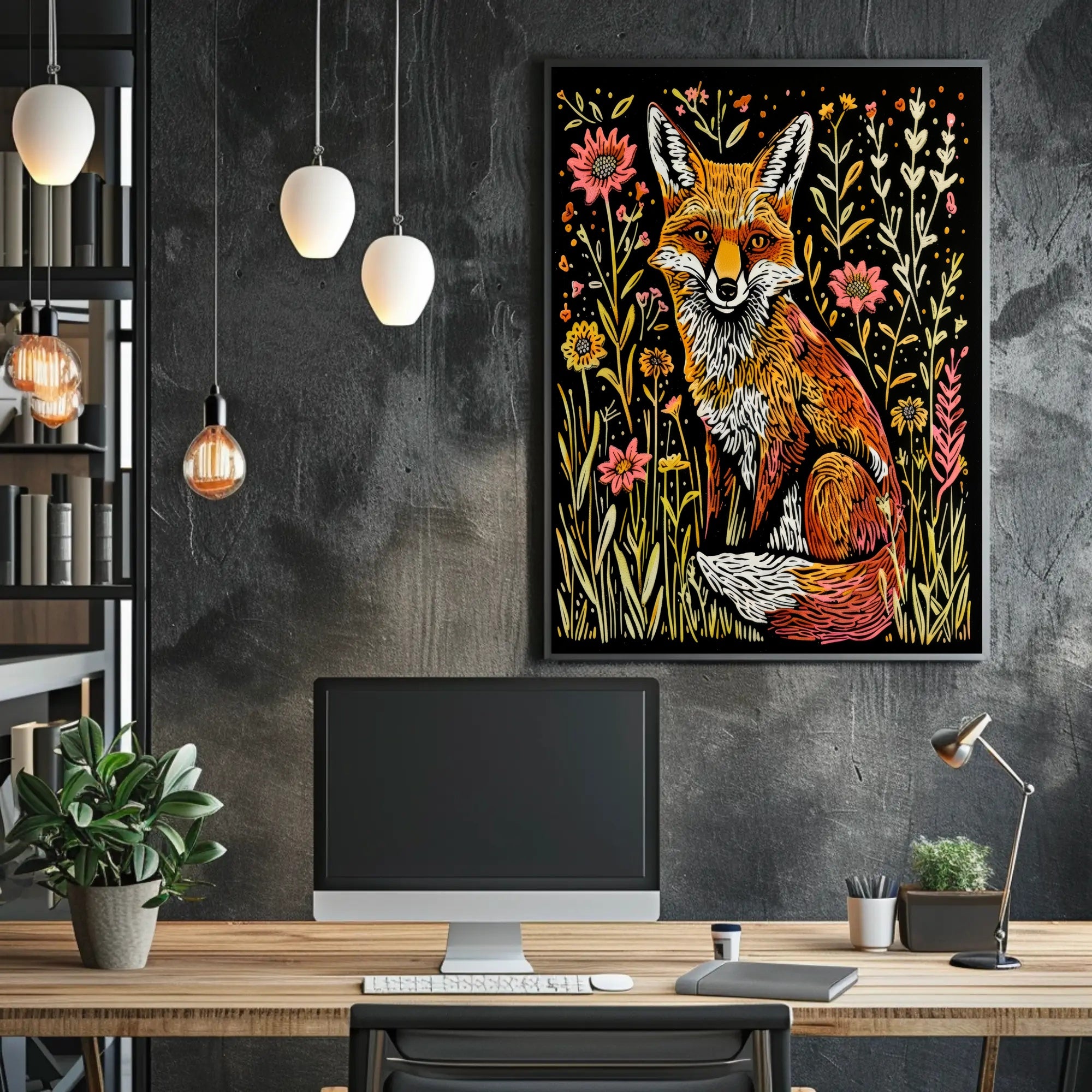 Vibrant Fox Among Wildflowers - Animal Poster PosterGoat