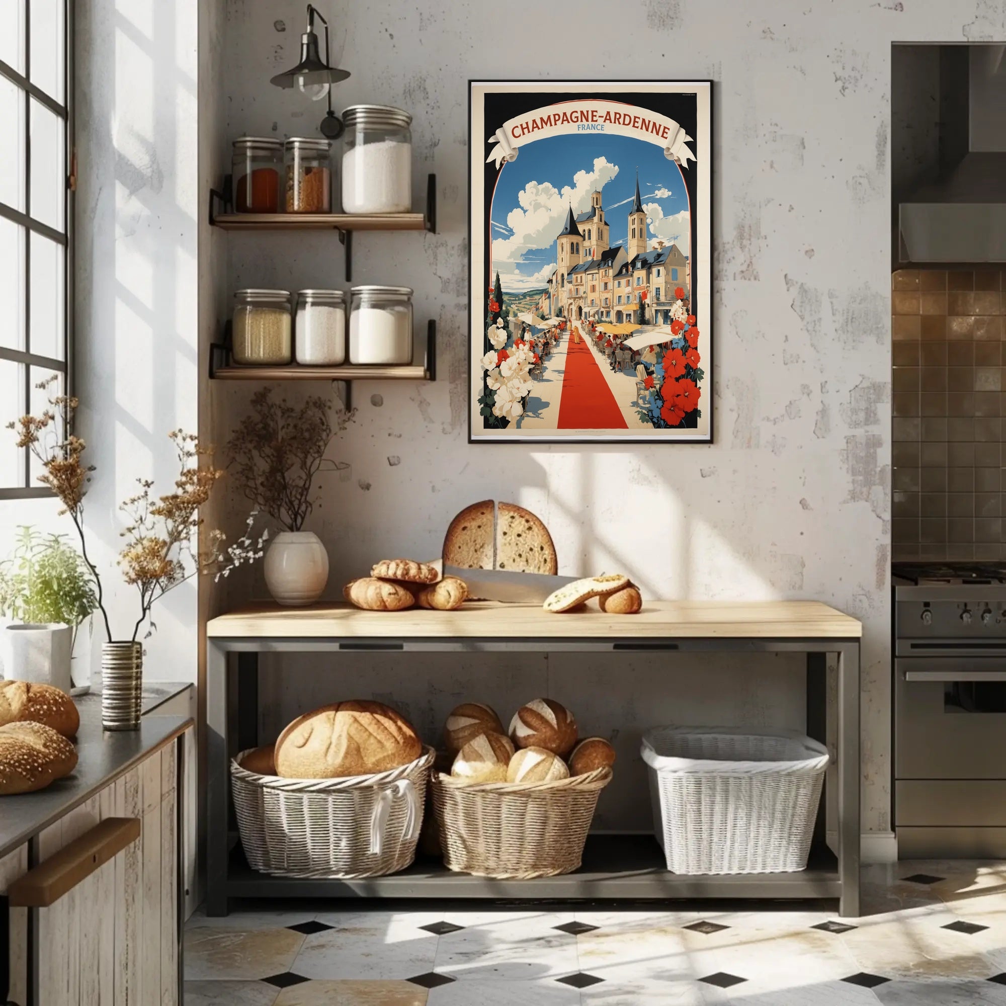 Vibrant French Village Scene with Charming Cultural Heritage Poster PosterGoat