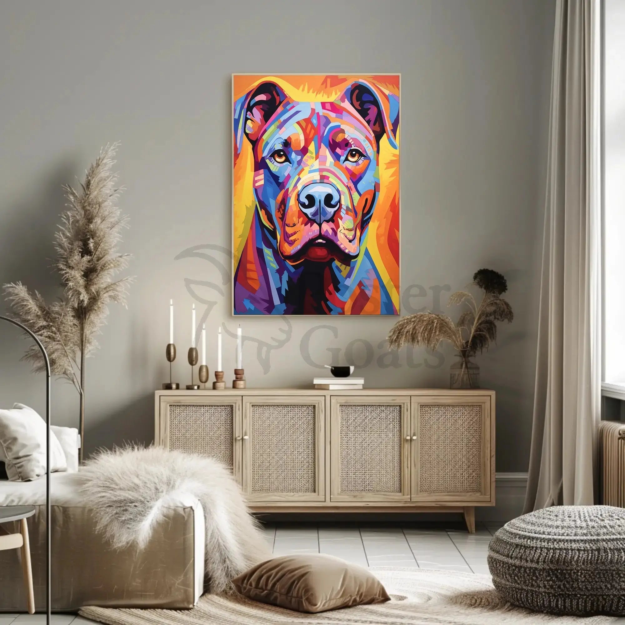 Vibrant Geometric Pit Bull Abstract Art Dog Breed Poster PosterGoat