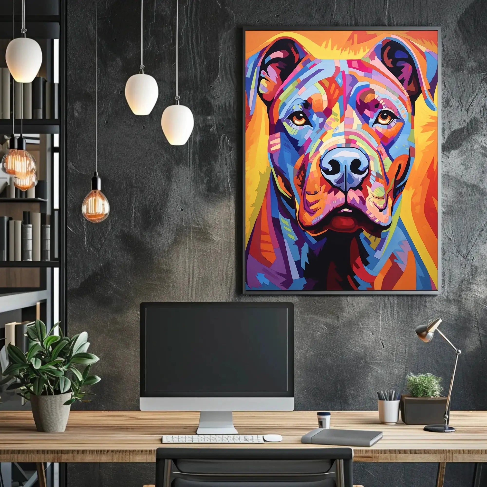 Vibrant Geometric Pit Bull Abstract Art Dog Breed Poster PosterGoat