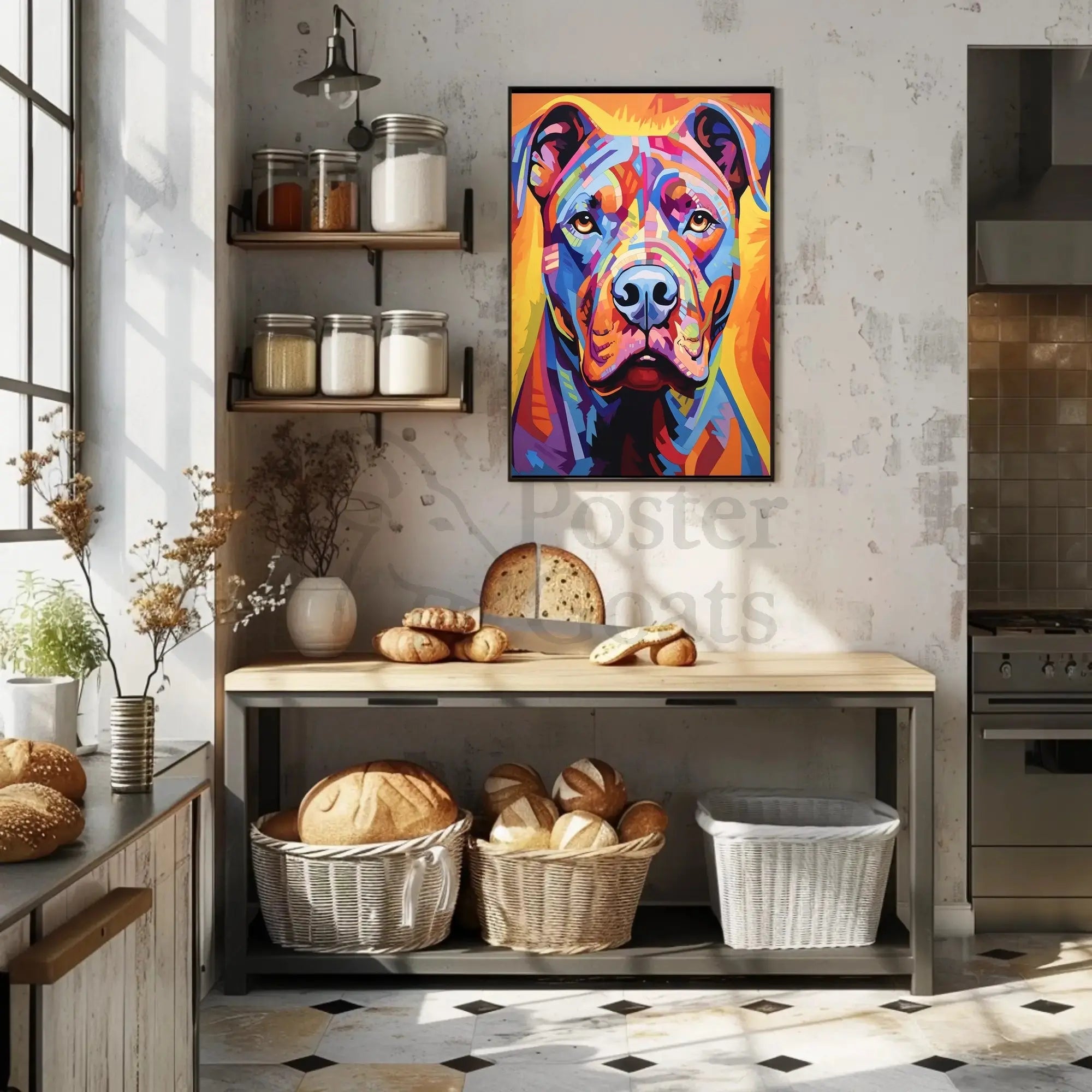 Vibrant Geometric Pit Bull Abstract Art Dog Breed Poster PosterGoat