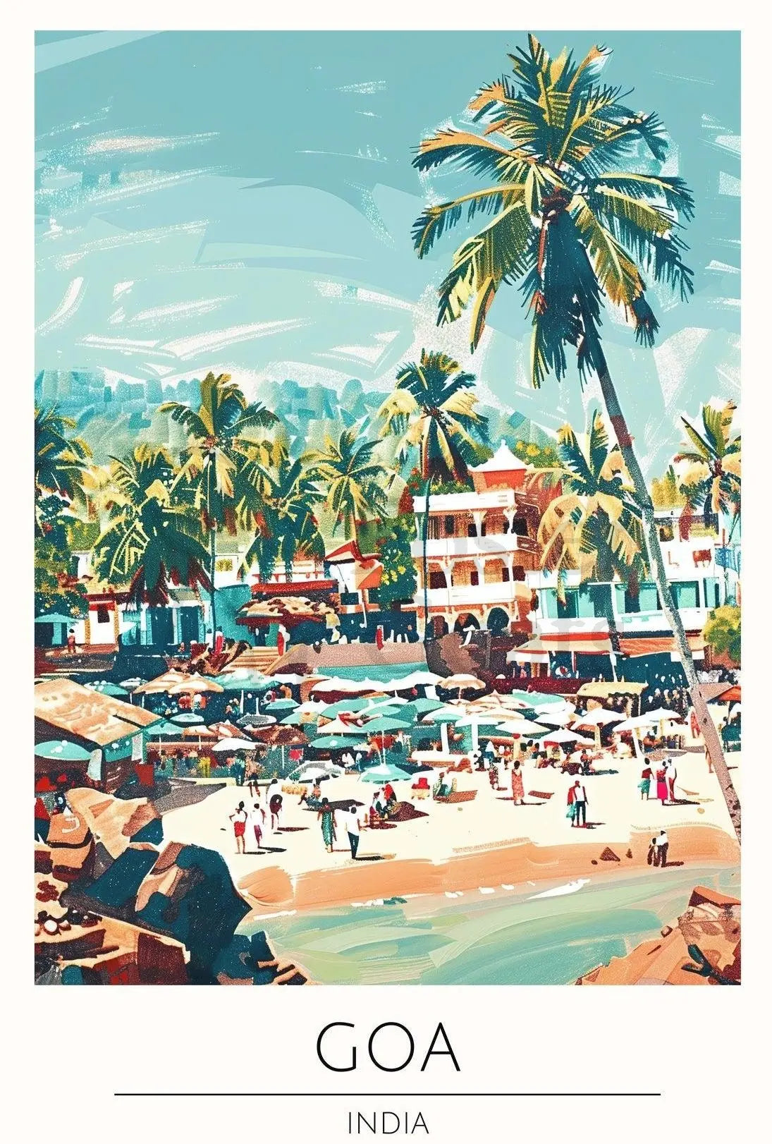Vibrant Goa Beach Scene Vintage Travel Poster PosterGoat