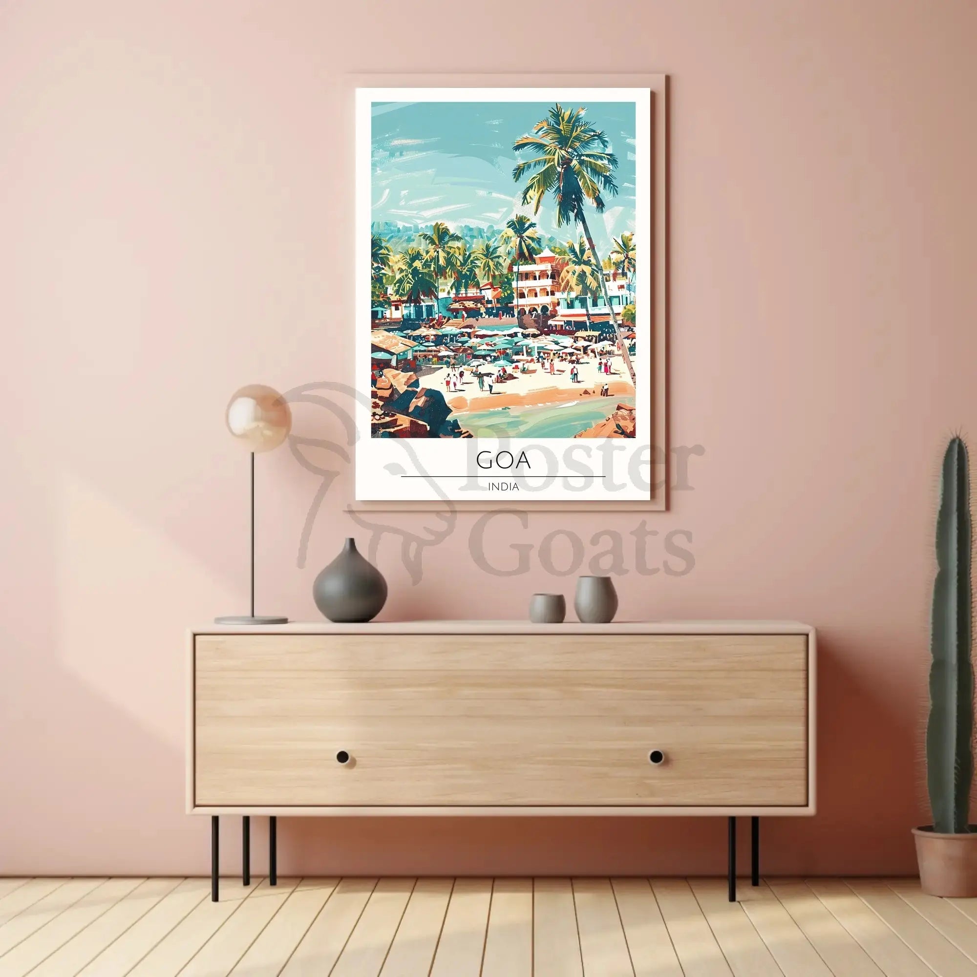 Vibrant Goa Beach Scene Vintage Travel Poster PosterGoat