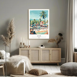 Vibrant Goa Beach Scene Vintage Travel Poster PosterGoat
