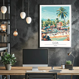Vibrant Goa Beach Scene Vintage Travel Poster PosterGoat