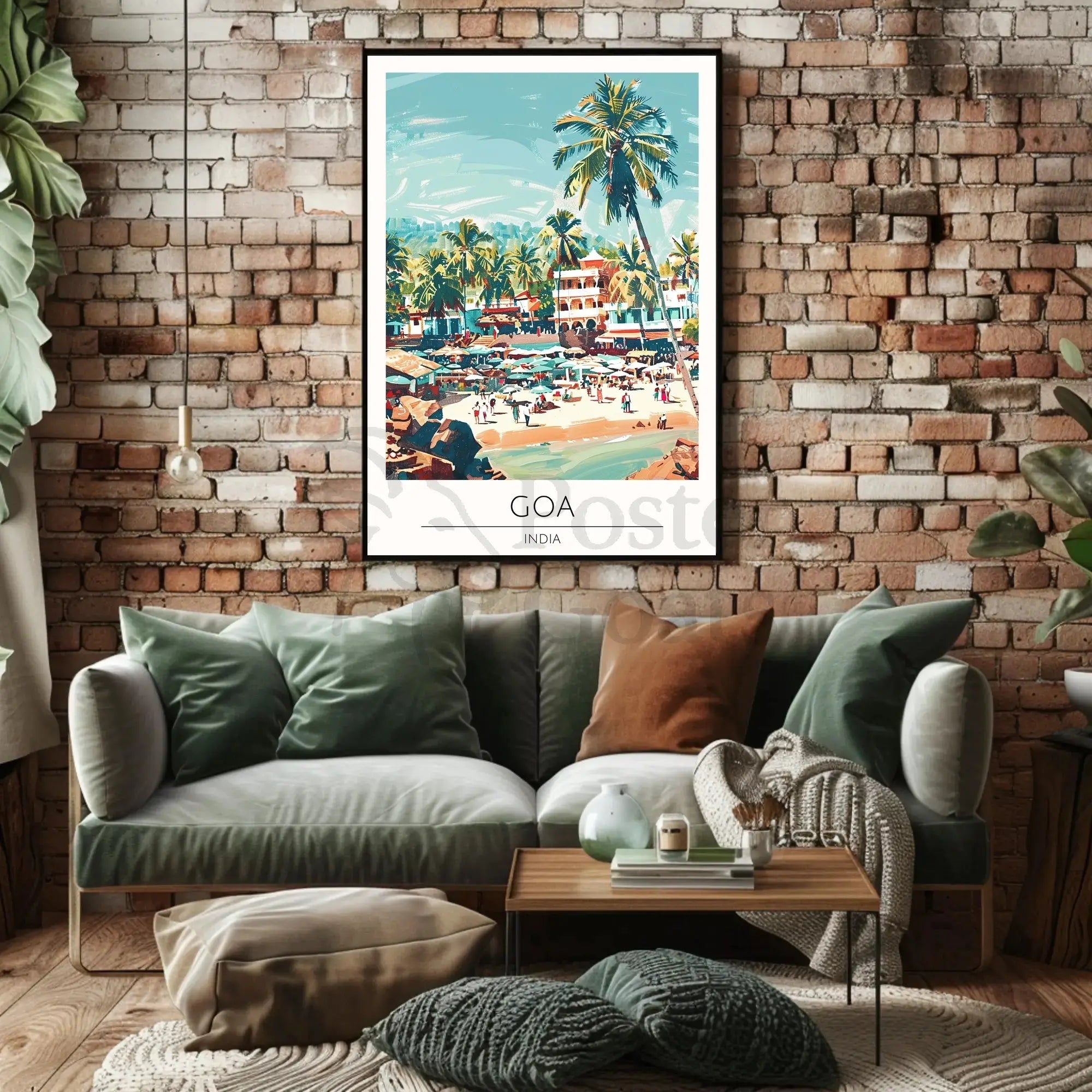 Vibrant Goa Beach Scene Vintage Travel Poster PosterGoat