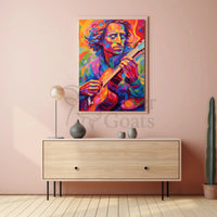 Vibrant Guitarist Portrait in Abstract Artistic Poster PosterGoat
