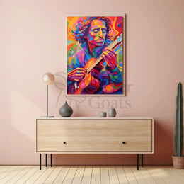 Vibrant Guitarist Portrait in Abstract Artistic Poster PosterGoat
