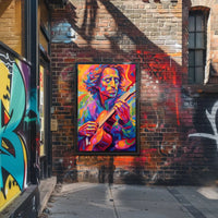 Vibrant Guitarist Portrait in Abstract Artistic Poster PosterGoat