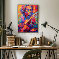 Vibrant Guitarist Portrait in Abstract Artistic Poster PosterGoat