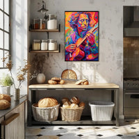 Vibrant Guitarist Portrait in Abstract Artistic Poster PosterGoat