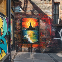 Vibrant Impressionist Statue Poster with Stunning Sunset Colors - Artistic Poster PosterGoat