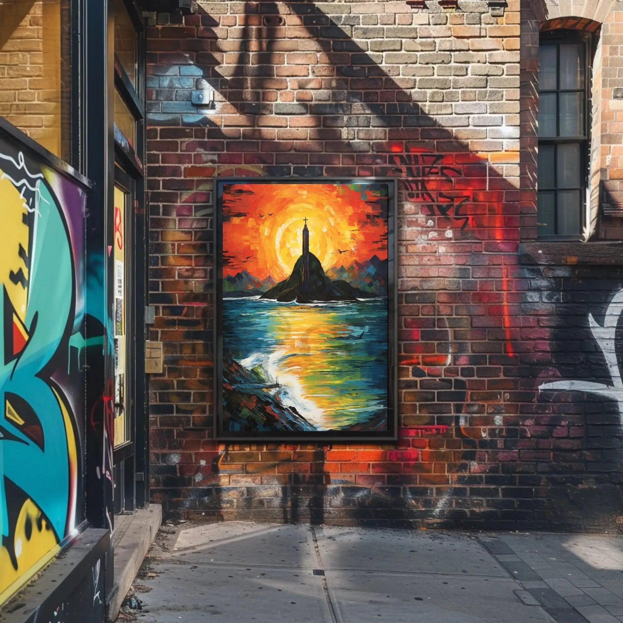 Vibrant Impressionist Statue Poster with Stunning Sunset Colors - Artistic Poster PosterGoat