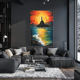 Vibrant Impressionist Statue Poster with Stunning Sunset Colors - Artistic Poster PosterGoat